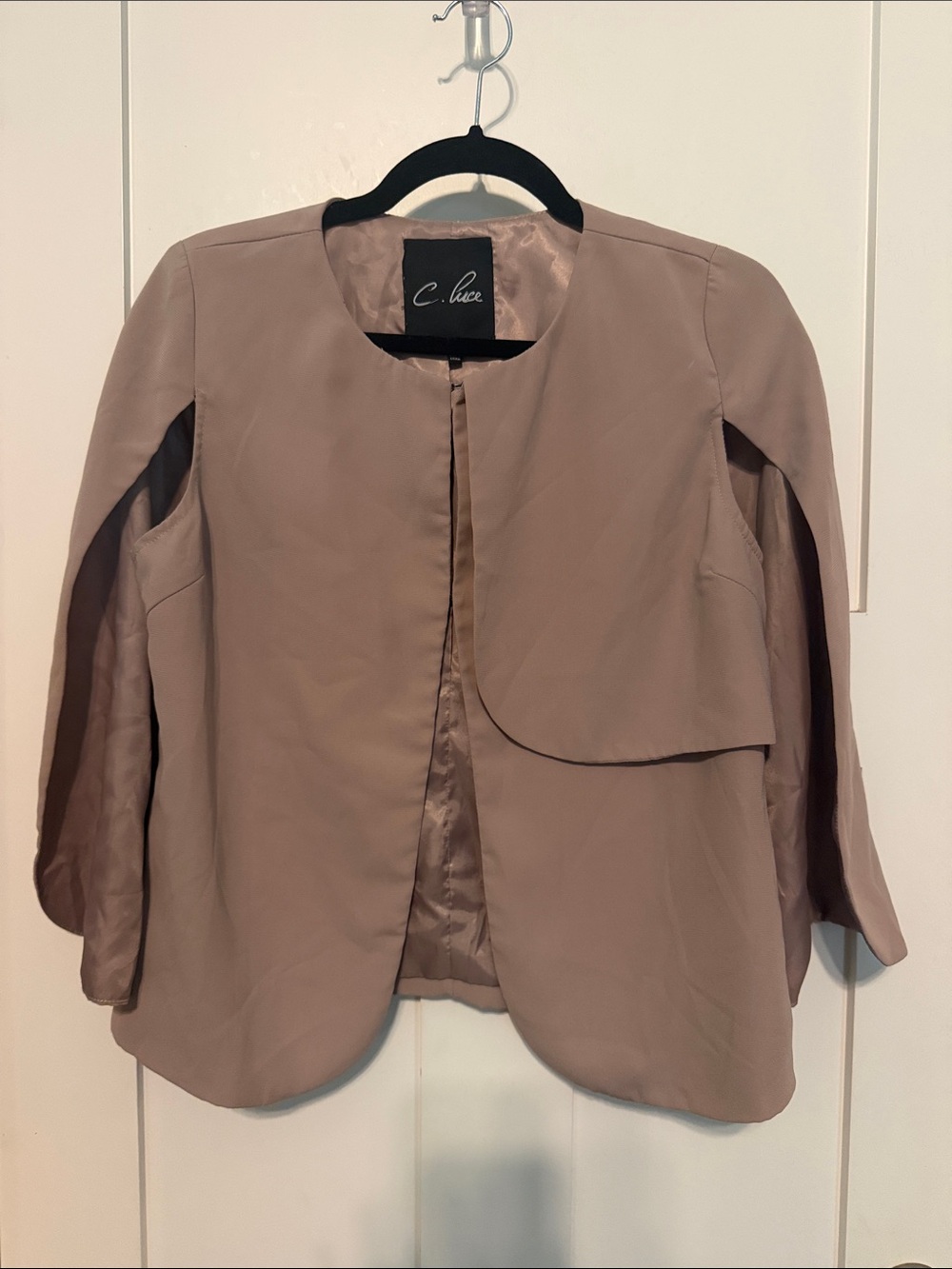 C. Luce Women's Taupe Open-Front Blazer Caplet Jacket Size S